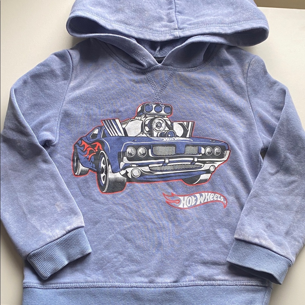 Mattel Hot Wheels Light Blue Kids Hoodie with Car Graphic